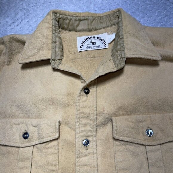 Eddie Bauer Shirt Men L Yellow Chamois Chore Barn Shacket Hiking Camp Vintage - Picture 1 of 8